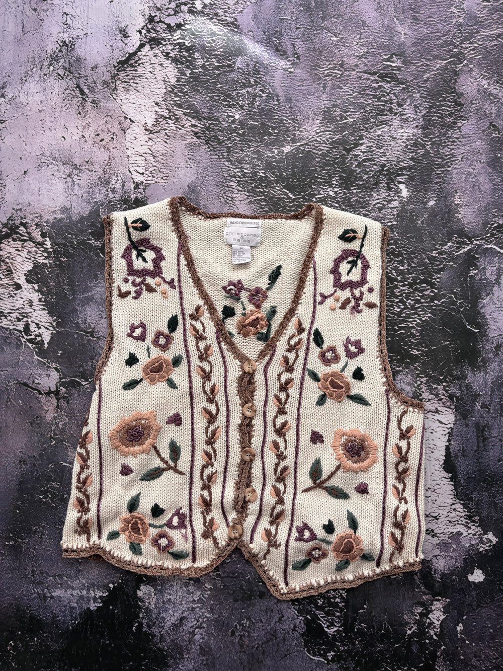 SWETER KAMIZELKA VINTAGE RĘCZNY HAFT UNIKATOWA