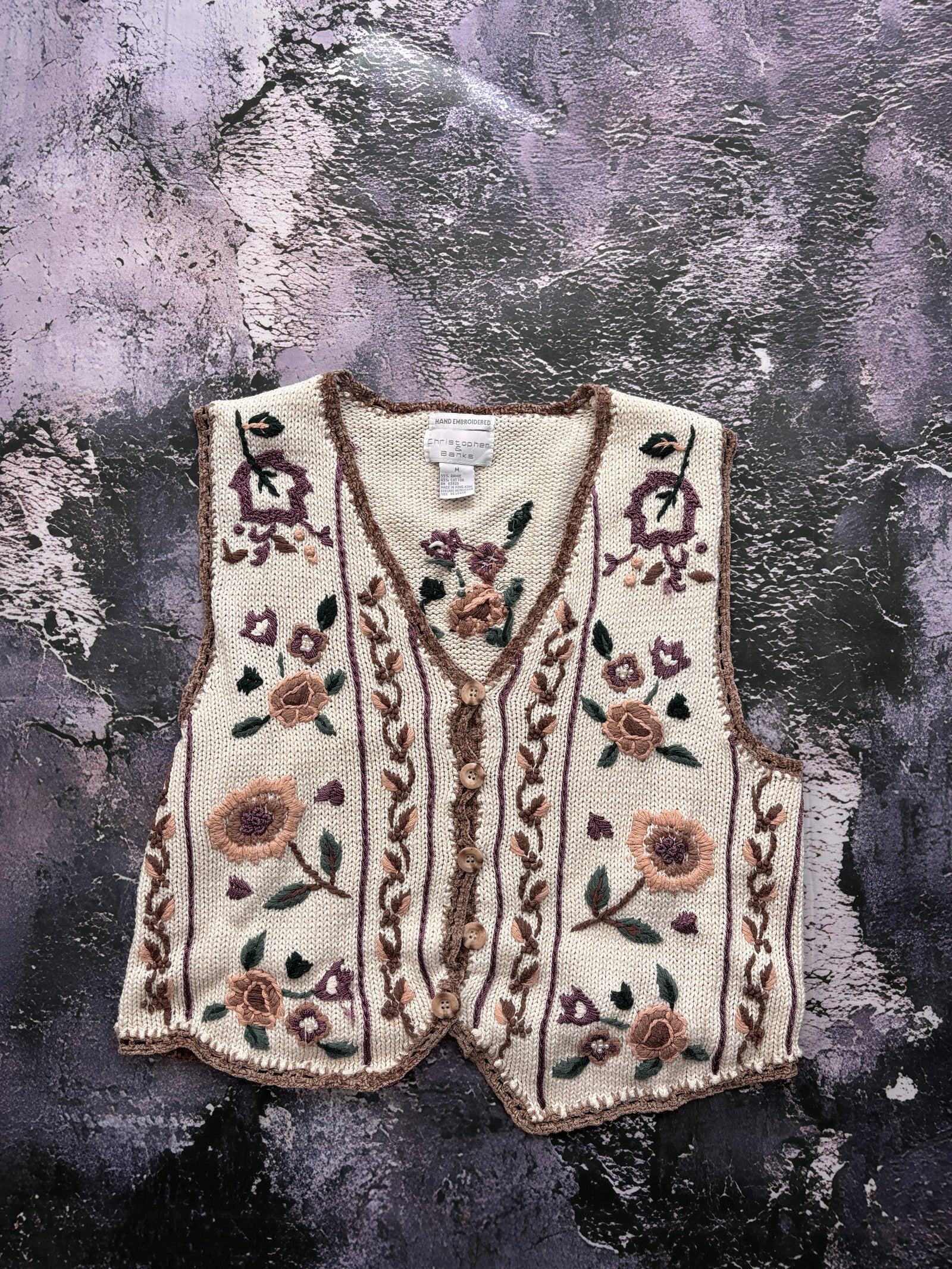 SWETER KAMIZELKA VINTAGE RĘCZNY HAFT UNIKATOWA