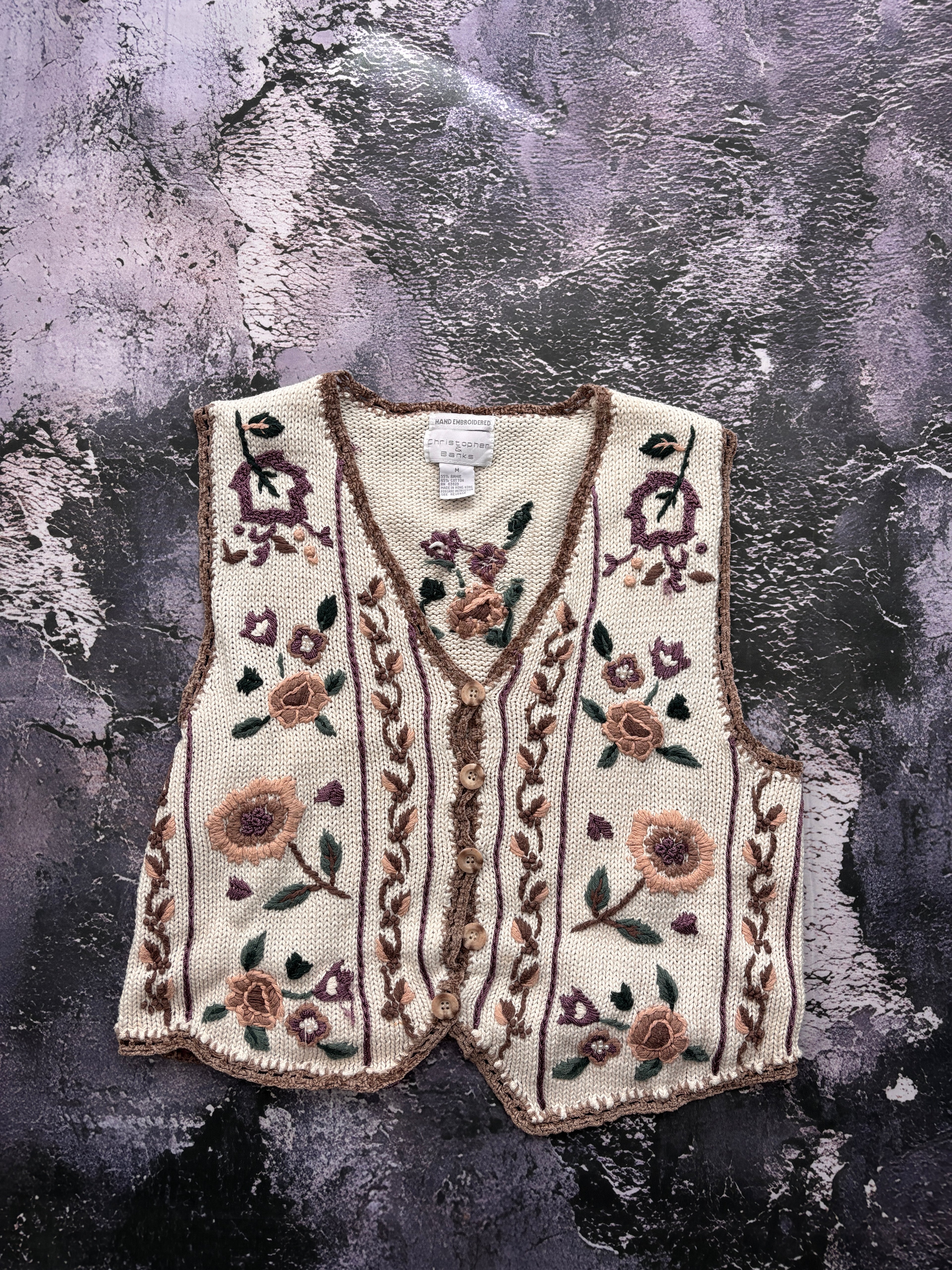 SWETER KAMIZELKA VINTAGE RĘCZNY HAFT UNIKATOWA