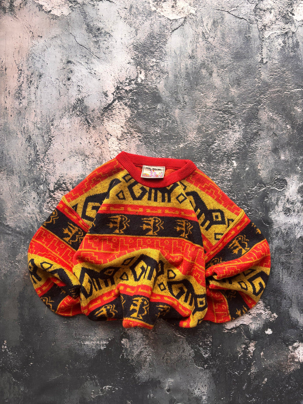 sweter vintage pomarańcz texture we wzory