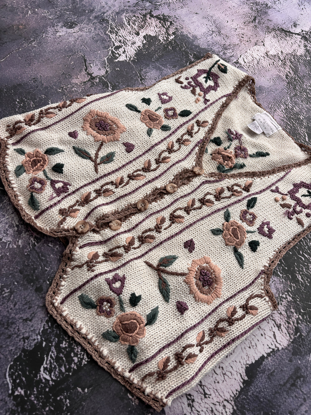 SWETER KAMIZELKA VINTAGE RĘCZNY HAFT UNIKATOWA
