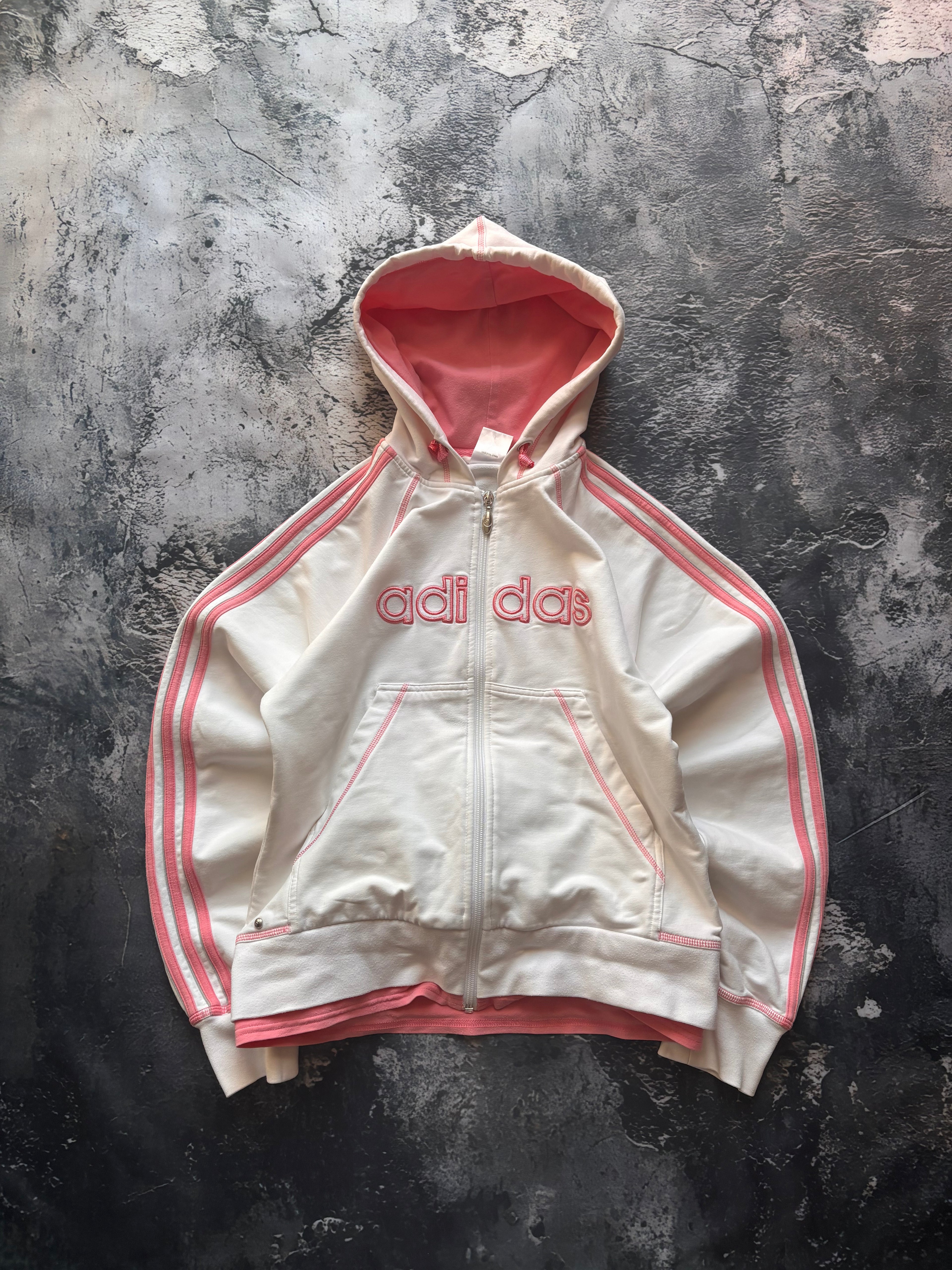 bluza zip hoodie Adidas big logo pink prosty krój unikat