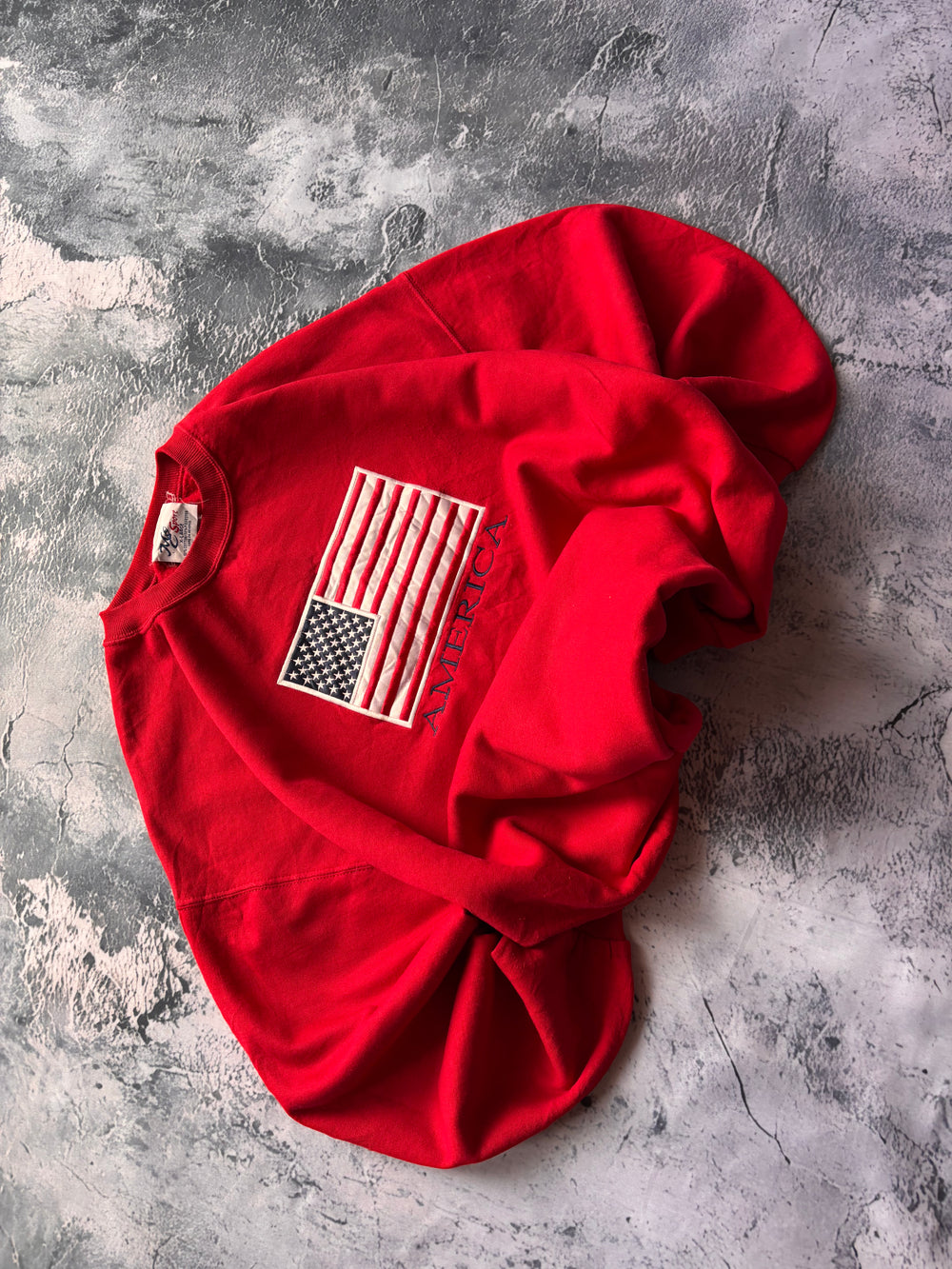 Bluza crewneck oversize boxy w stylu vintage oldschool retro 90s american USA flaga haft