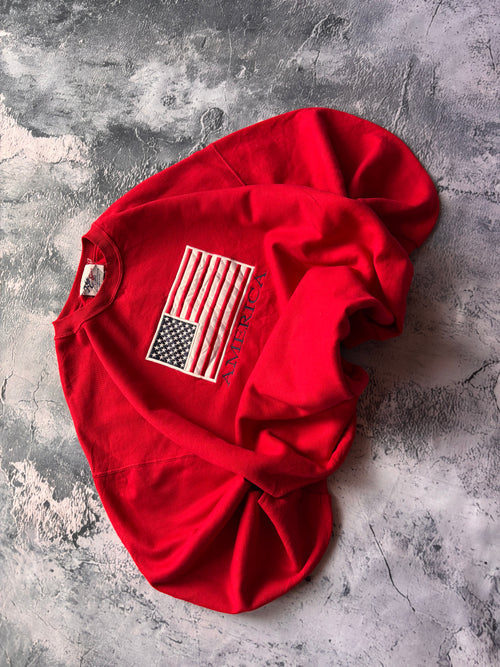 Bluza crewneck oversize boxy w stylu vintage oldschool retro 90s american USA flaga haft