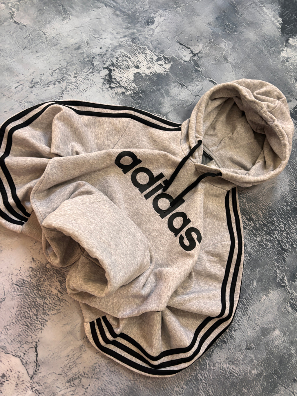 bluza hoodie basic szara Adidas w paski big logo