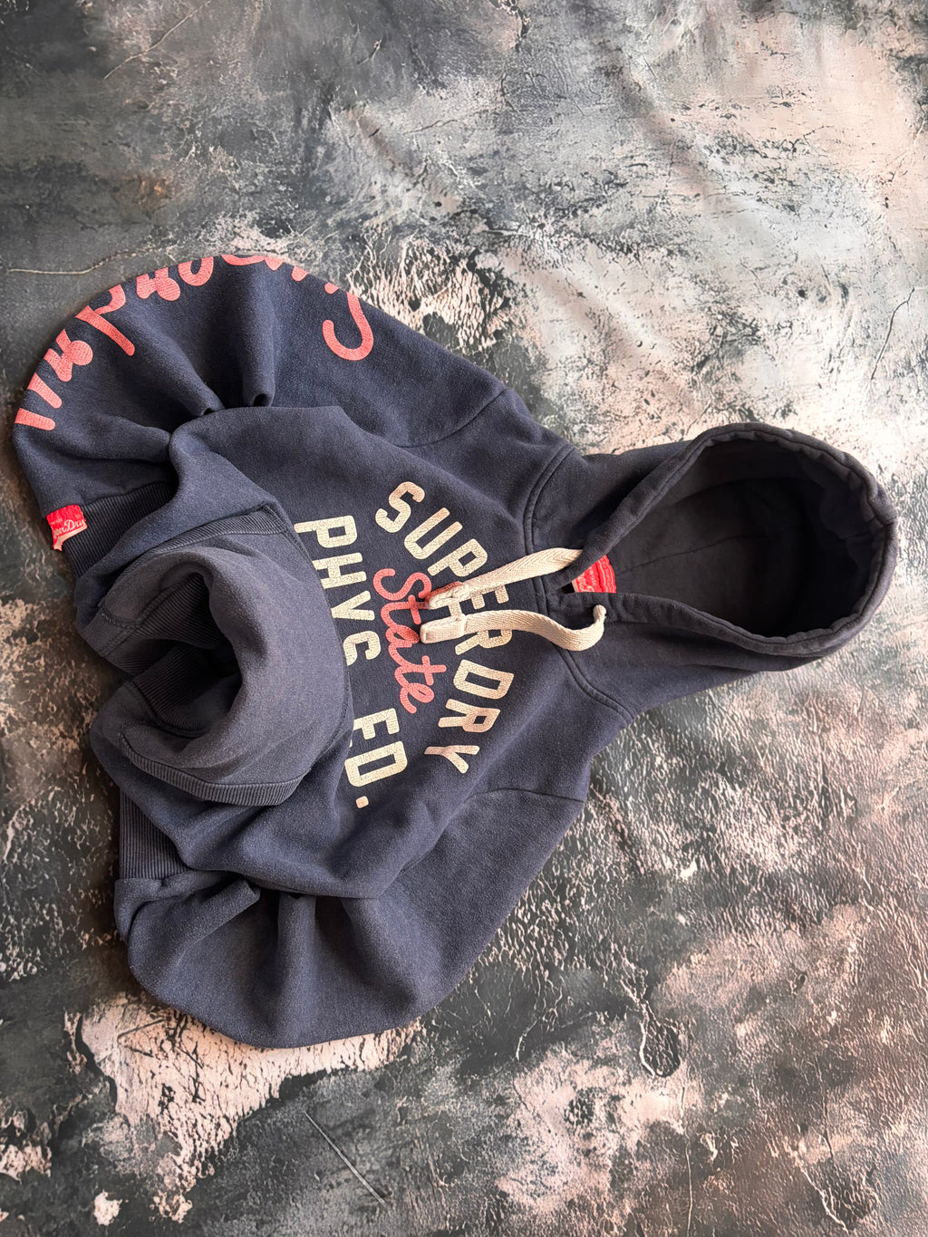 bluza hoodie superdry prosty krój niebieska retro vintage
