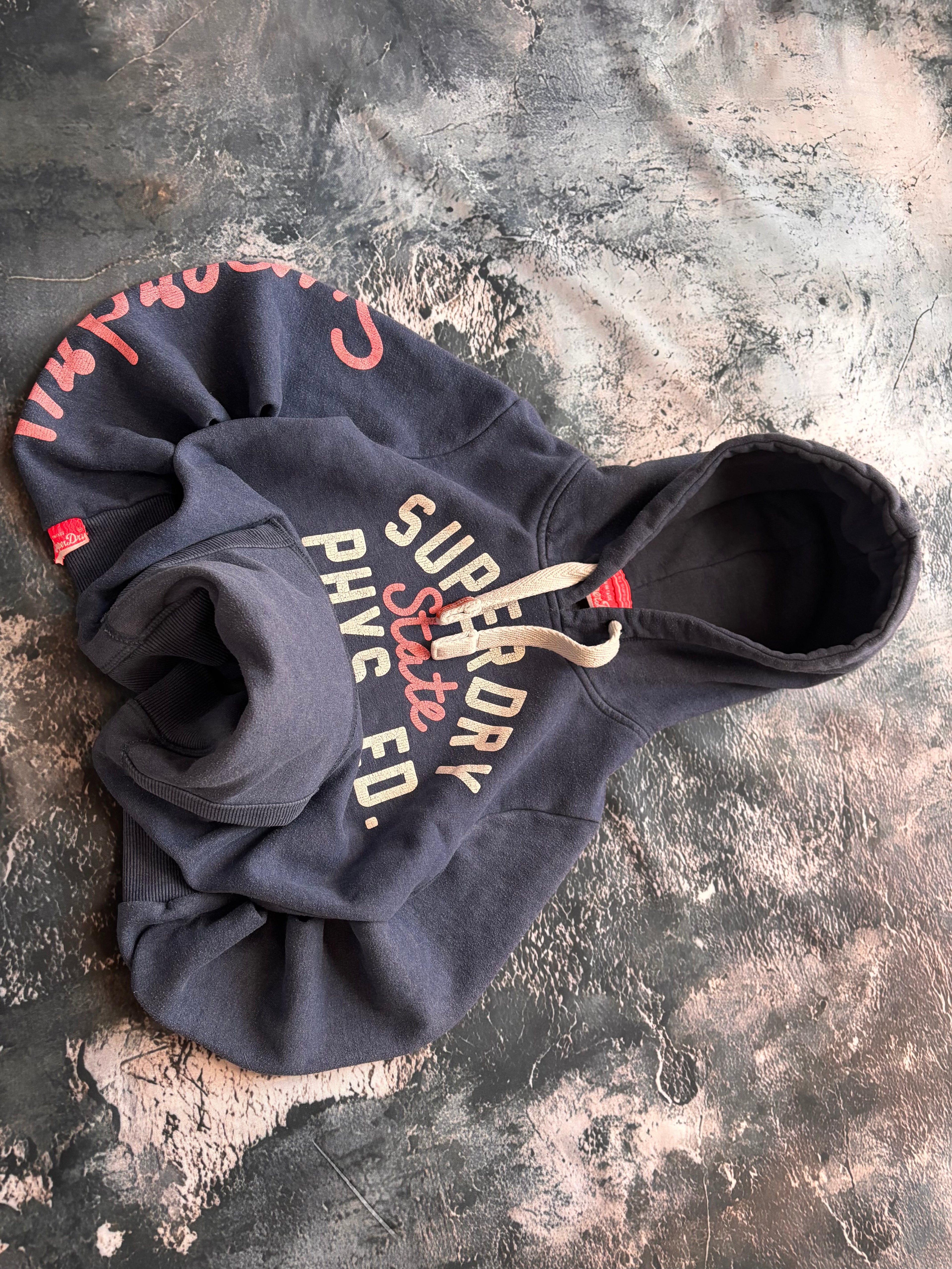 bluza hoodie superdry prosty krój niebieska retro vintage