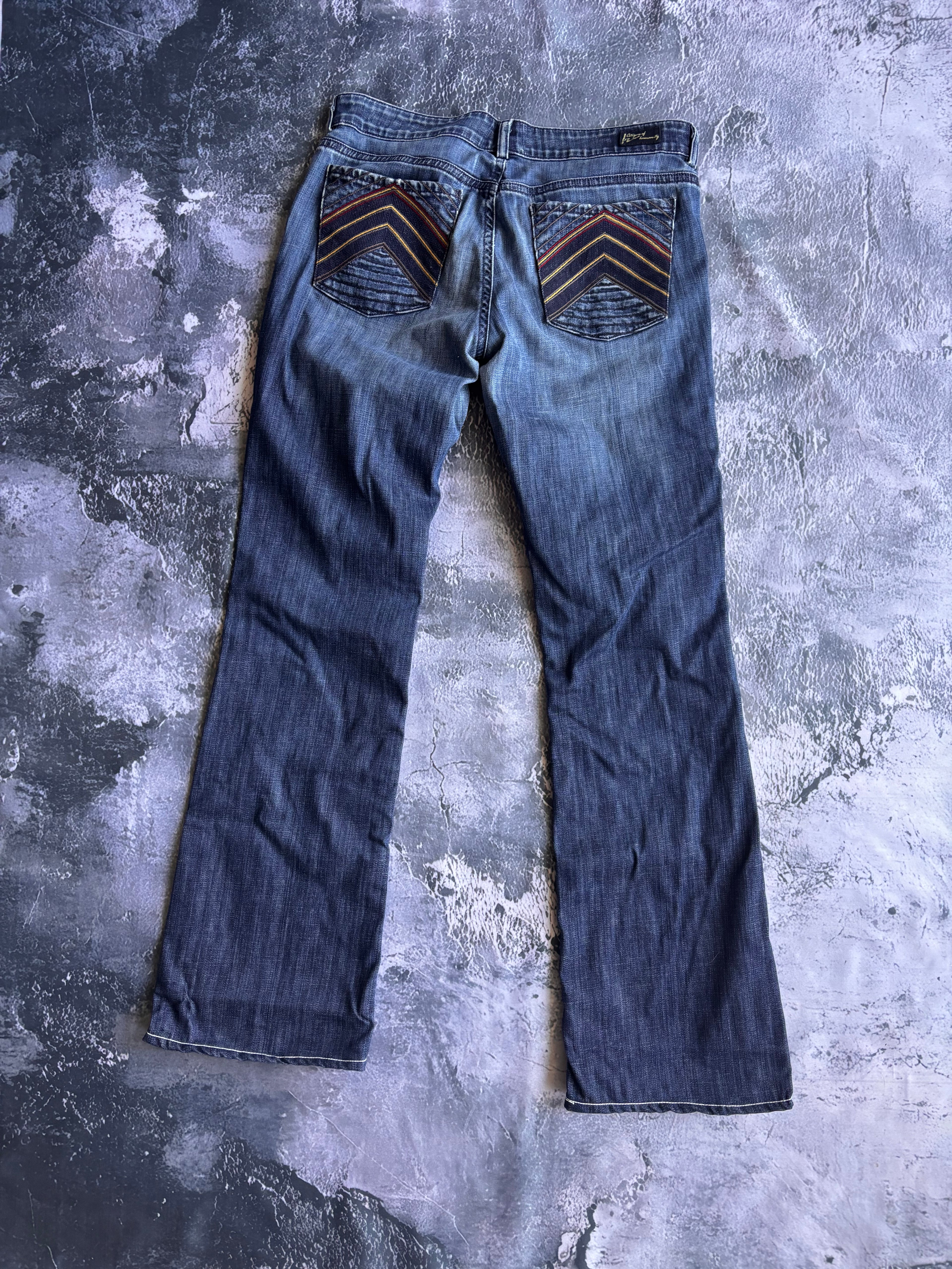 Jeans spodnie Y2K low waist bootcut vintage retro straight leg z ozdobnymi kieszeniami