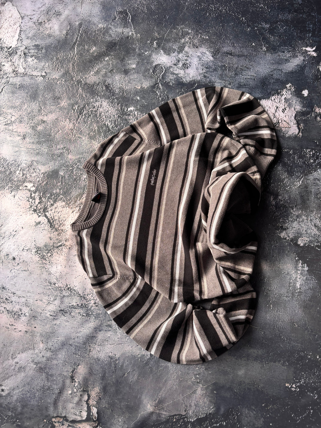 Sweter szaro biały w paski vintage oversize