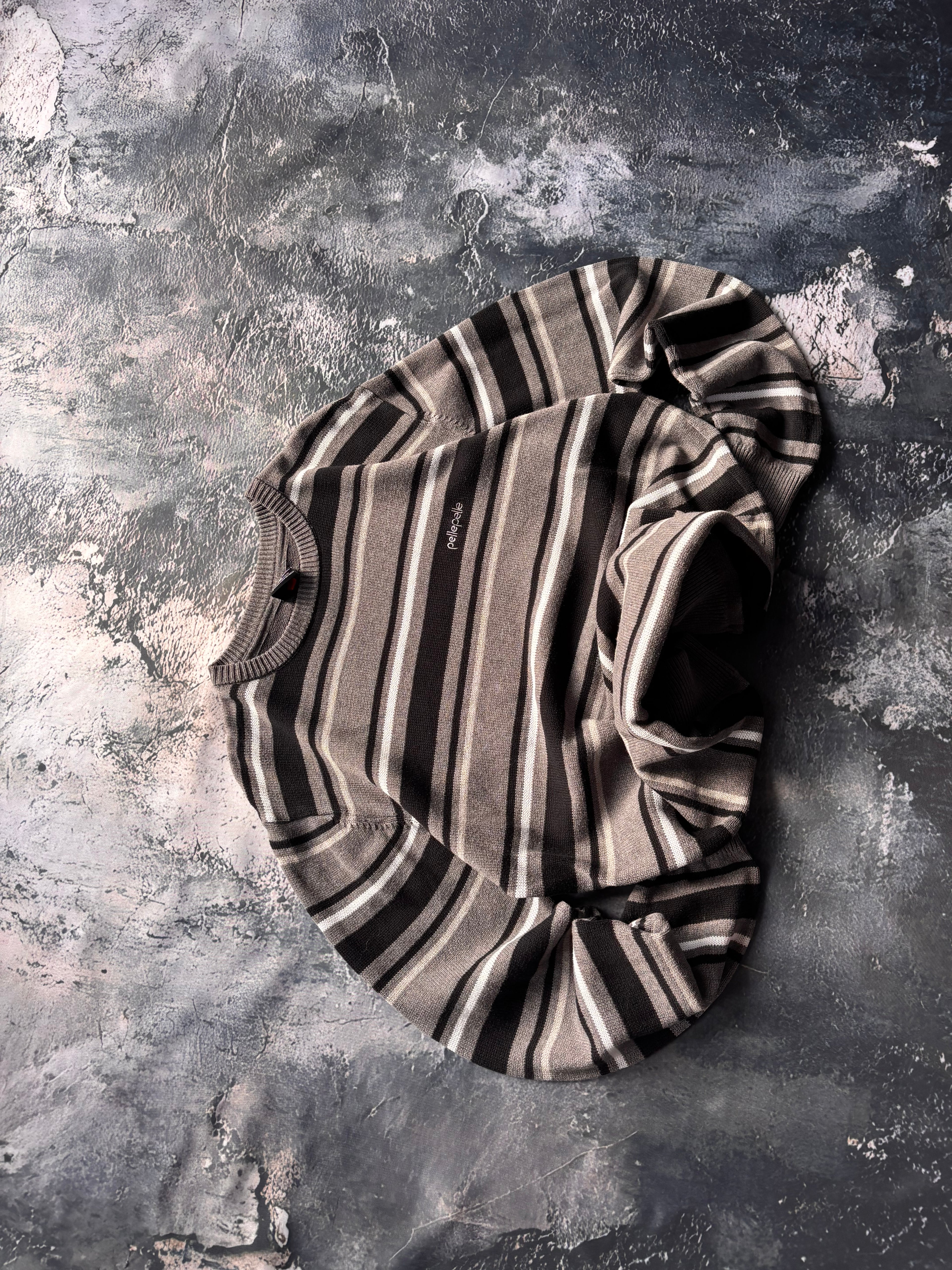 Sweter szaro biały w paski vintage oversize