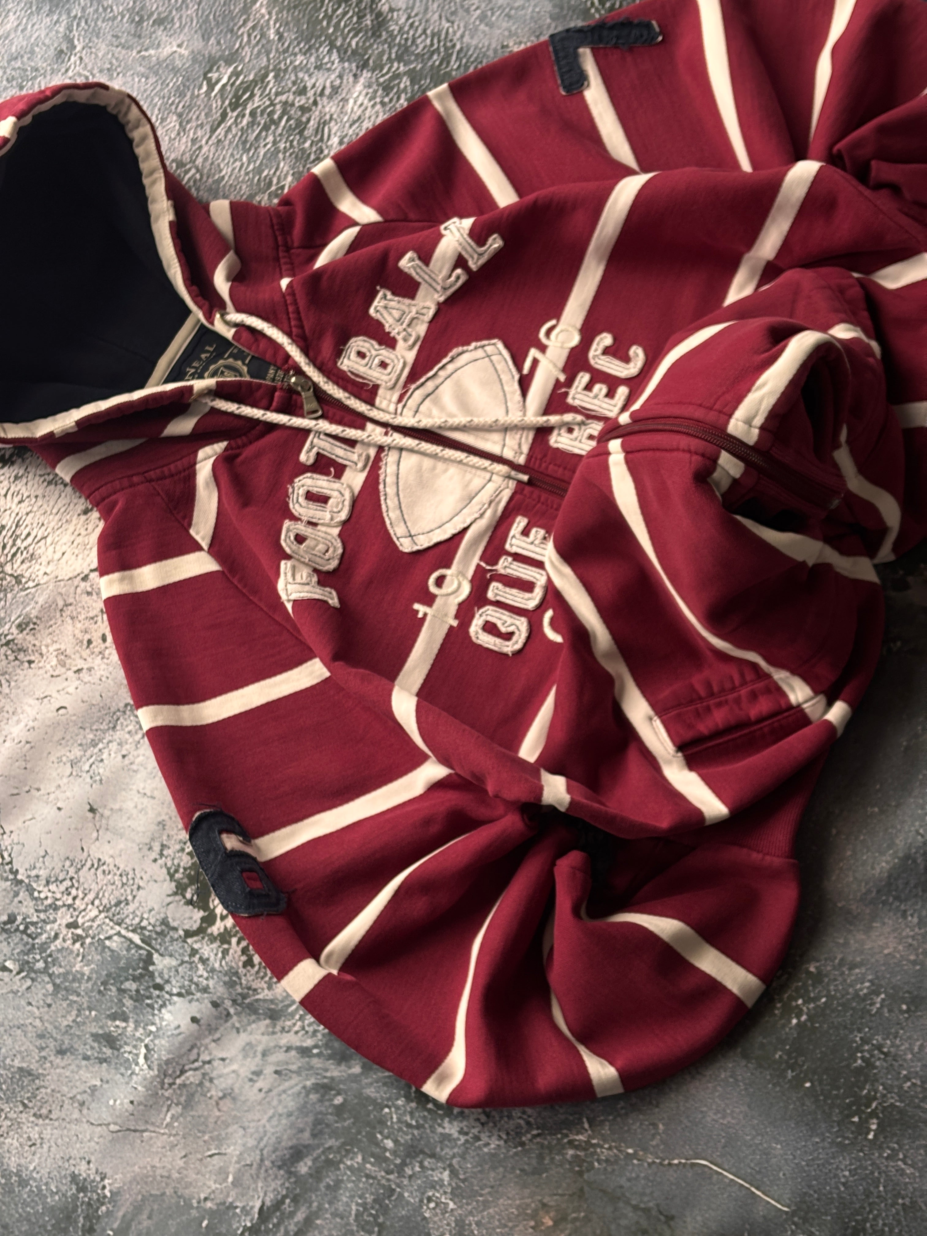 bluza zip hoodie czerwono biała w paski vintage