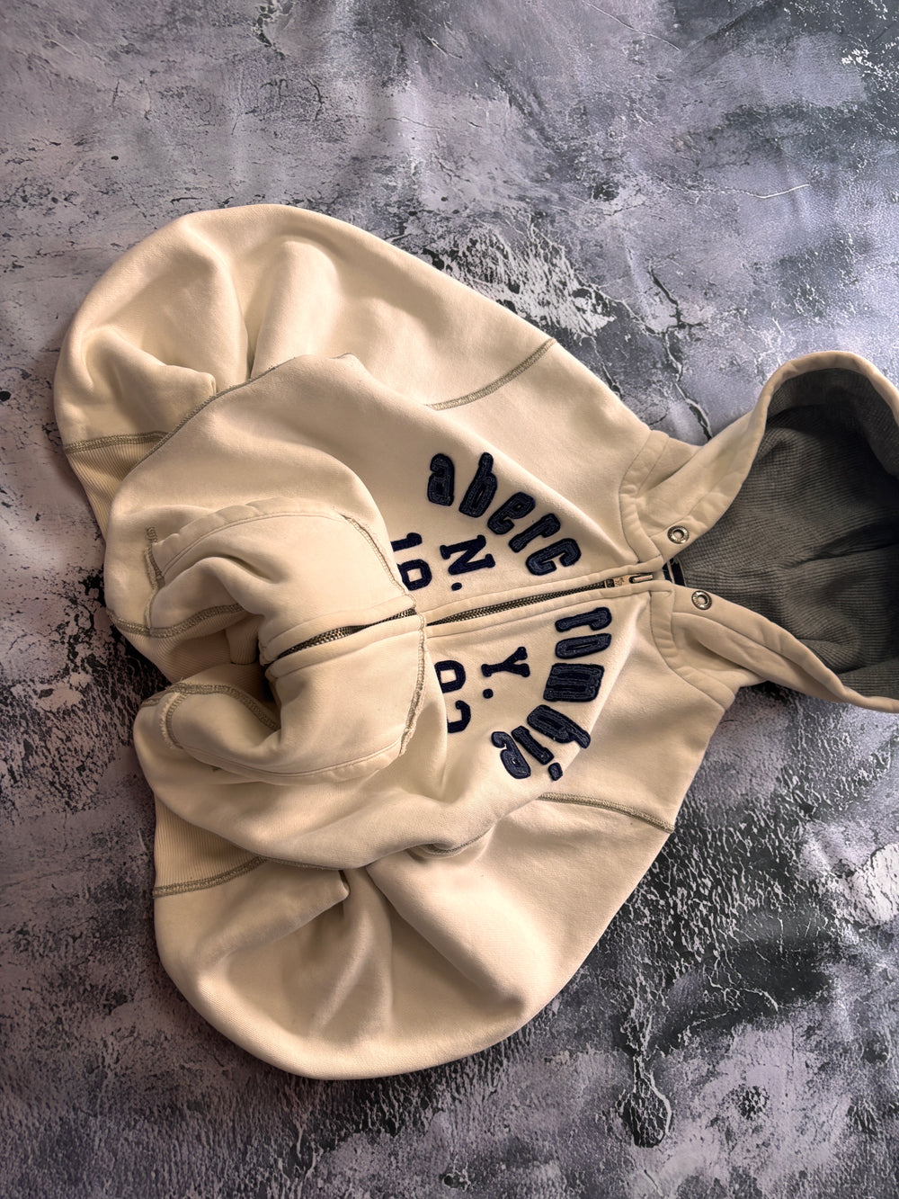 BLUZA HOODIE ABERCROMBIE GRUBA RETRO BEŻOWA
