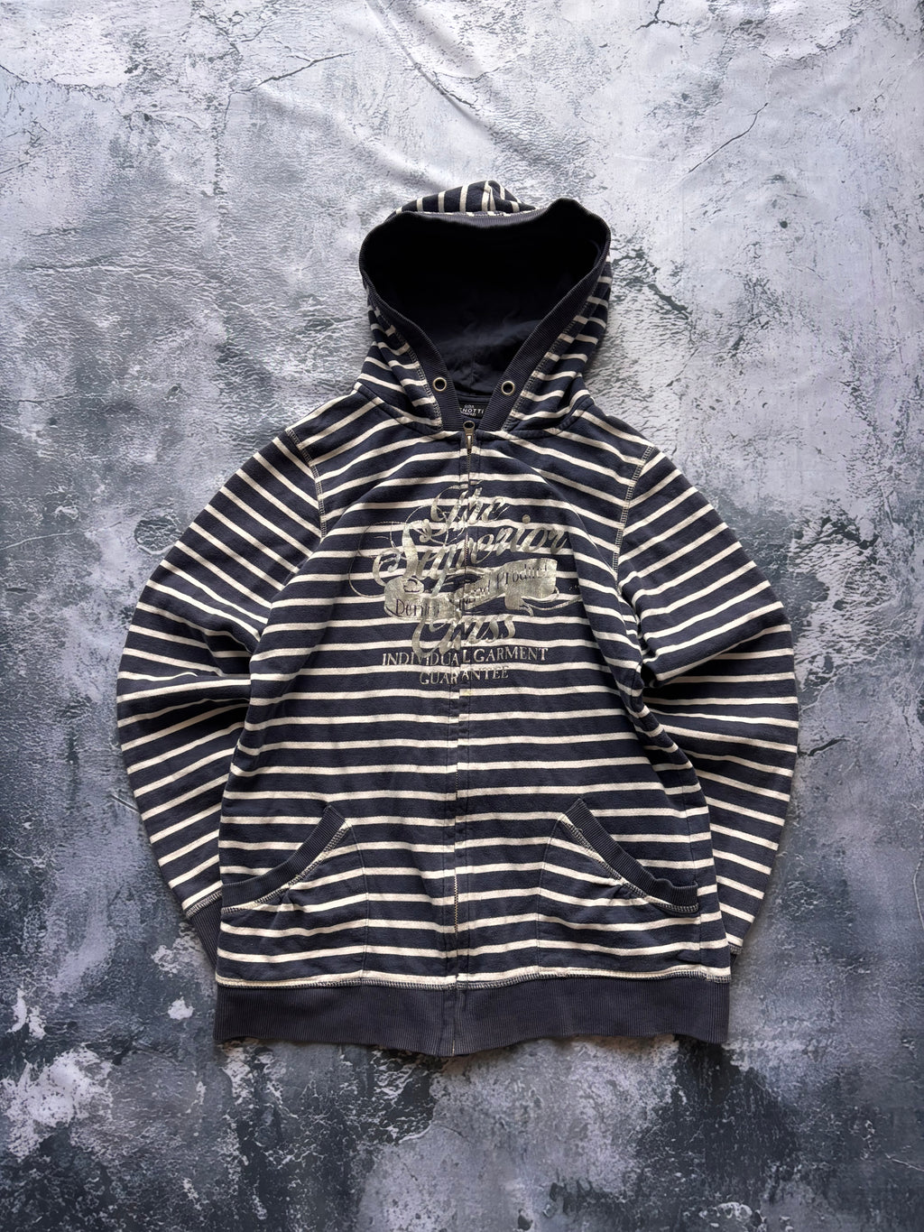 Bluza hoodie w paski granatowo biała vintage retro american streetwear