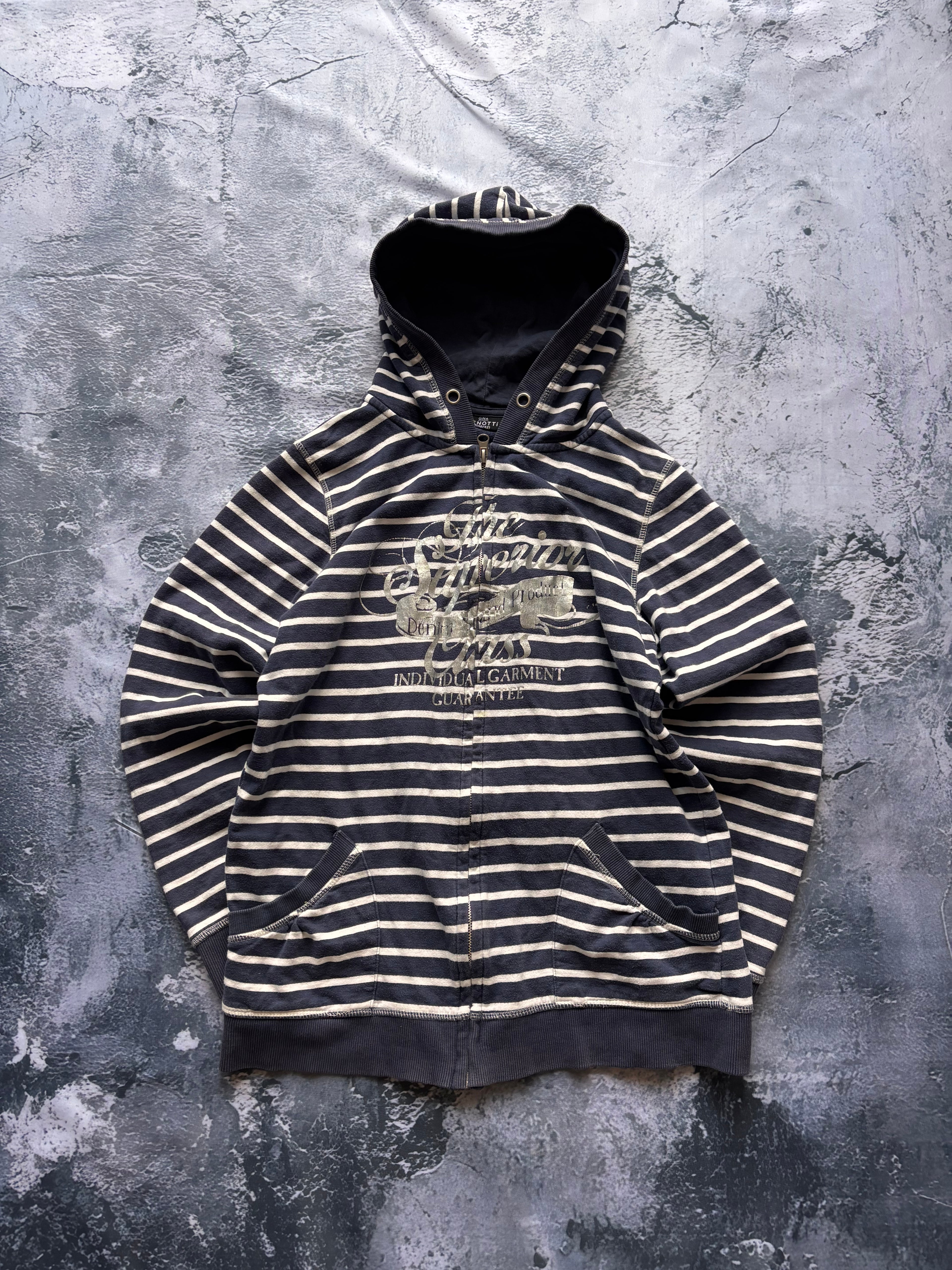 Bluza hoodie w paski granatowo biała vintage retro american streetwear