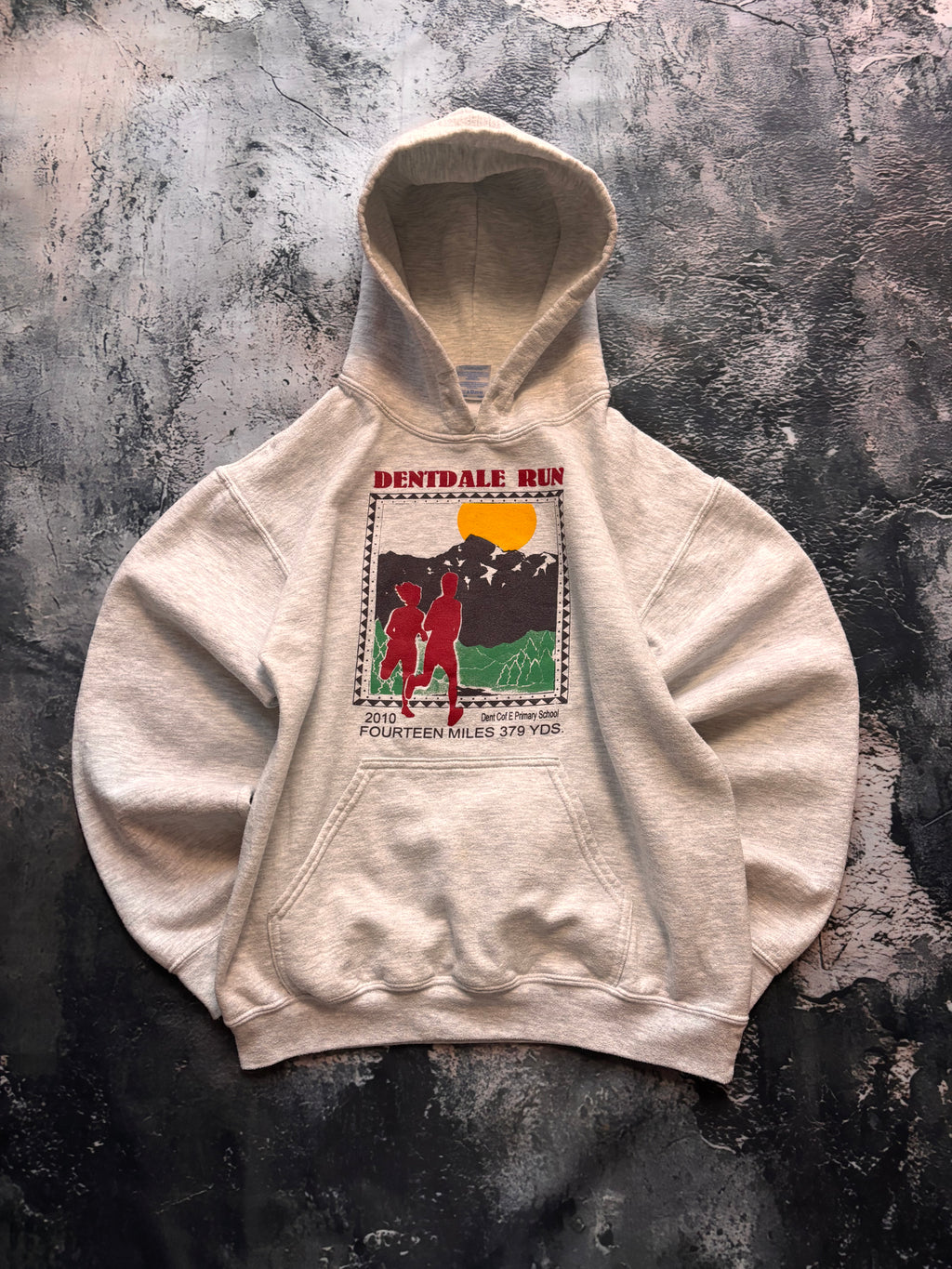 bluza hoodie szara DENTALE RUN 2010 retro american college