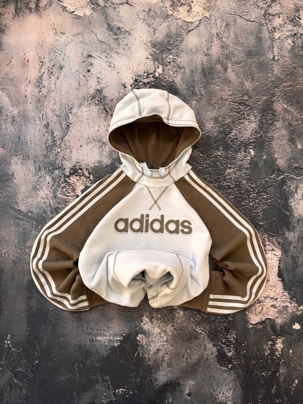 bluza hoodie Adidas baby blue and khaki stripes vintage