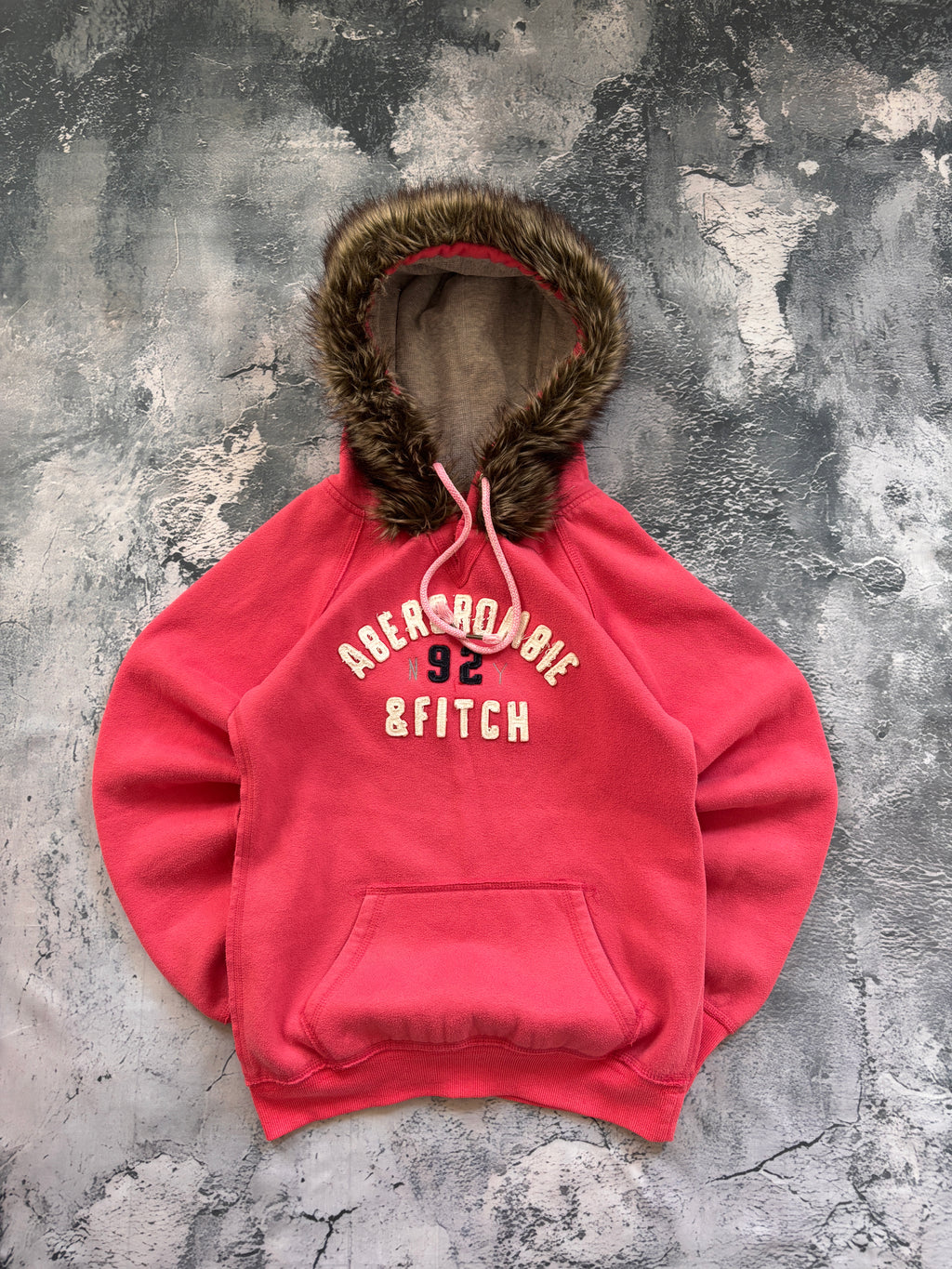 bluza hoodie pink Abercrombie 92 z kapturem z włosem vintage retro