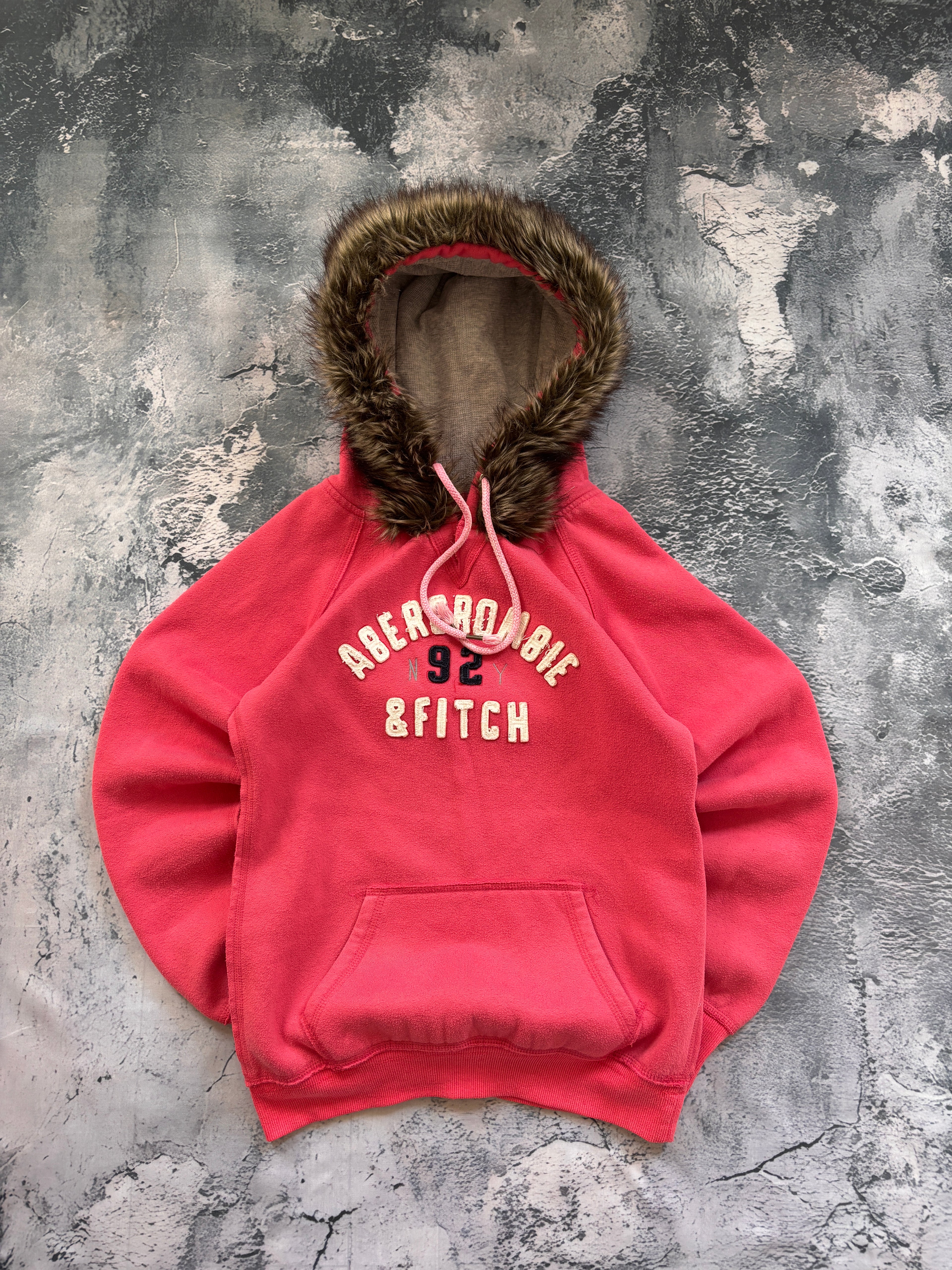 bluza hoodie pink Abercrombie 92 z kapturem z włosem vintage retro
