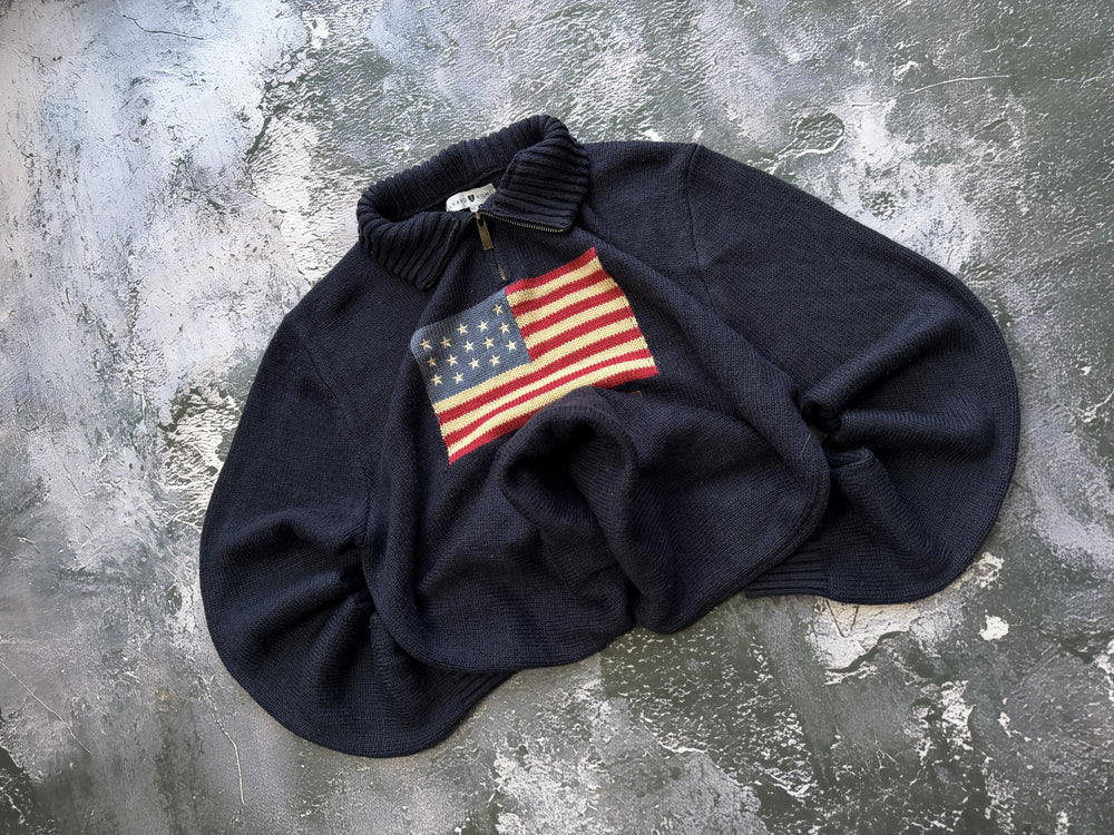 Sweter granatowy z flagą USA i zamkiem – krój prosty – M