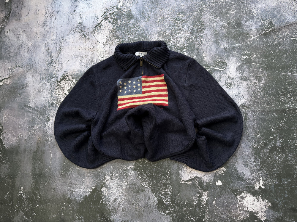 Sweter granatowy z flagą USA i zamkiem – krój prosty – M