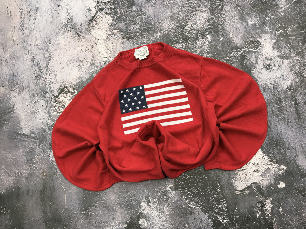 Sweter czerwony z flagą USA – krój prosty – S