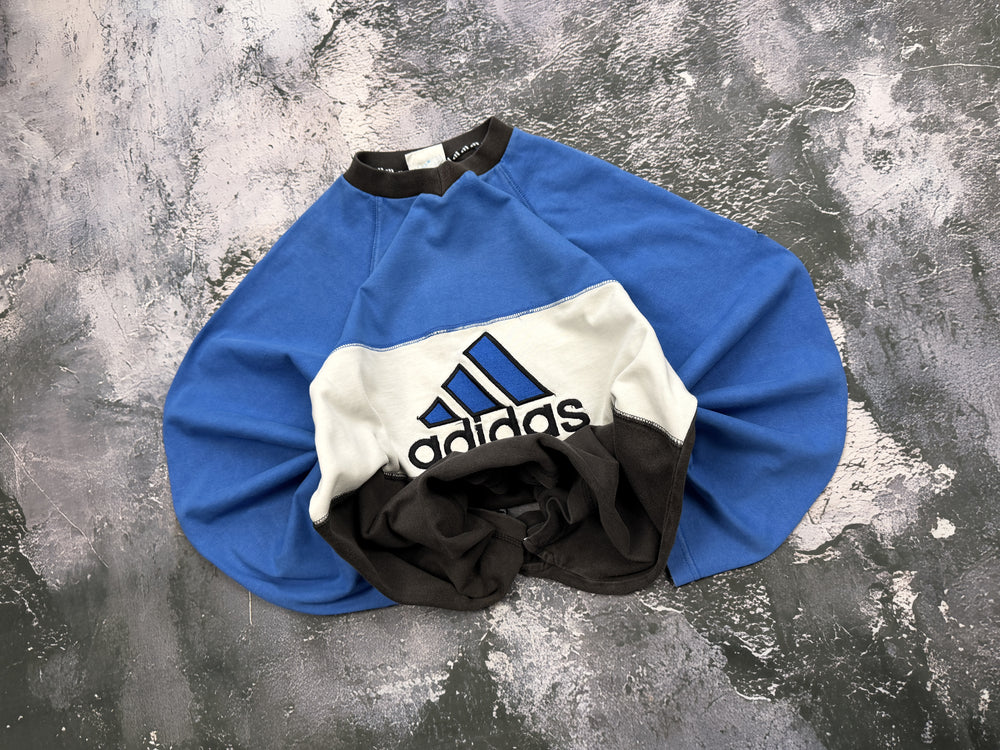 Bluza Adidas niebiesko-biała z logo – krój oversize – M