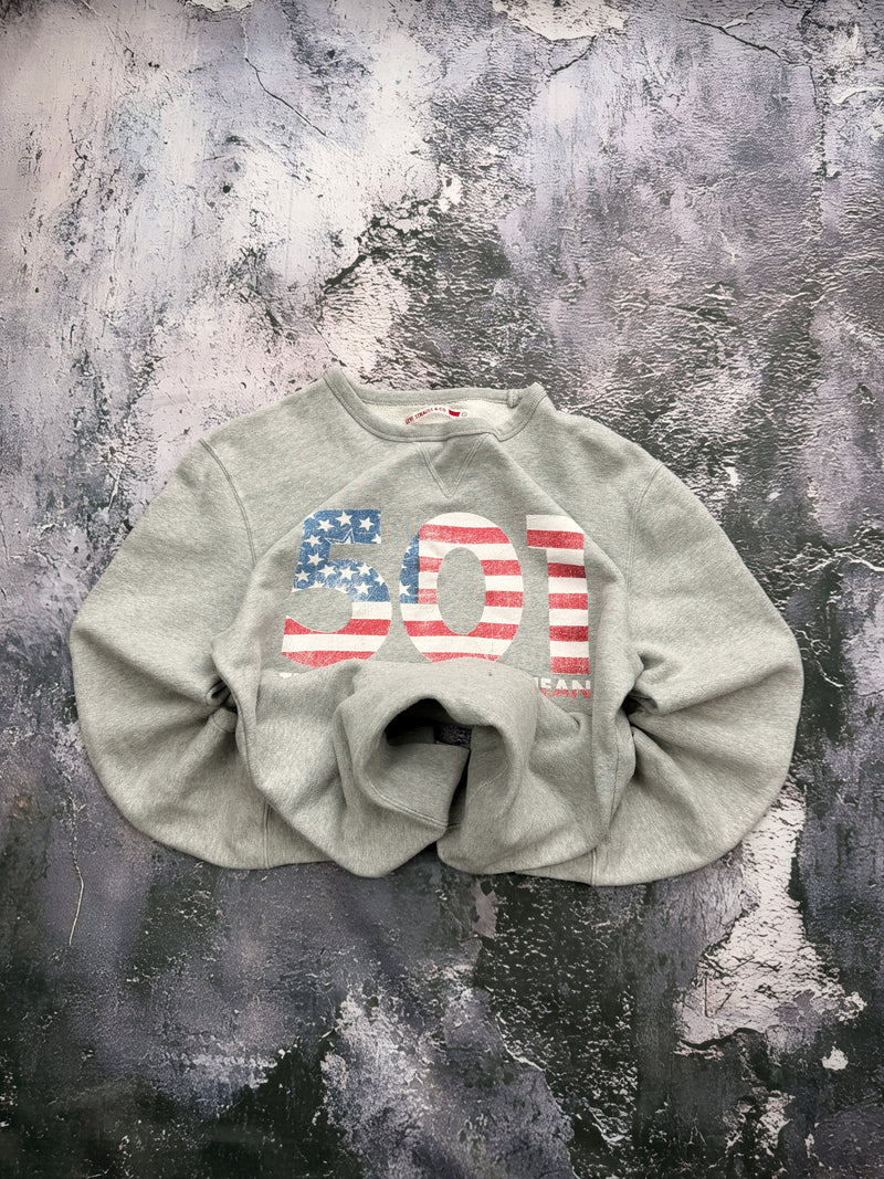 Bluza Levi’s 501 szara z nadrukiem flagi USA – krój prosty — centralne