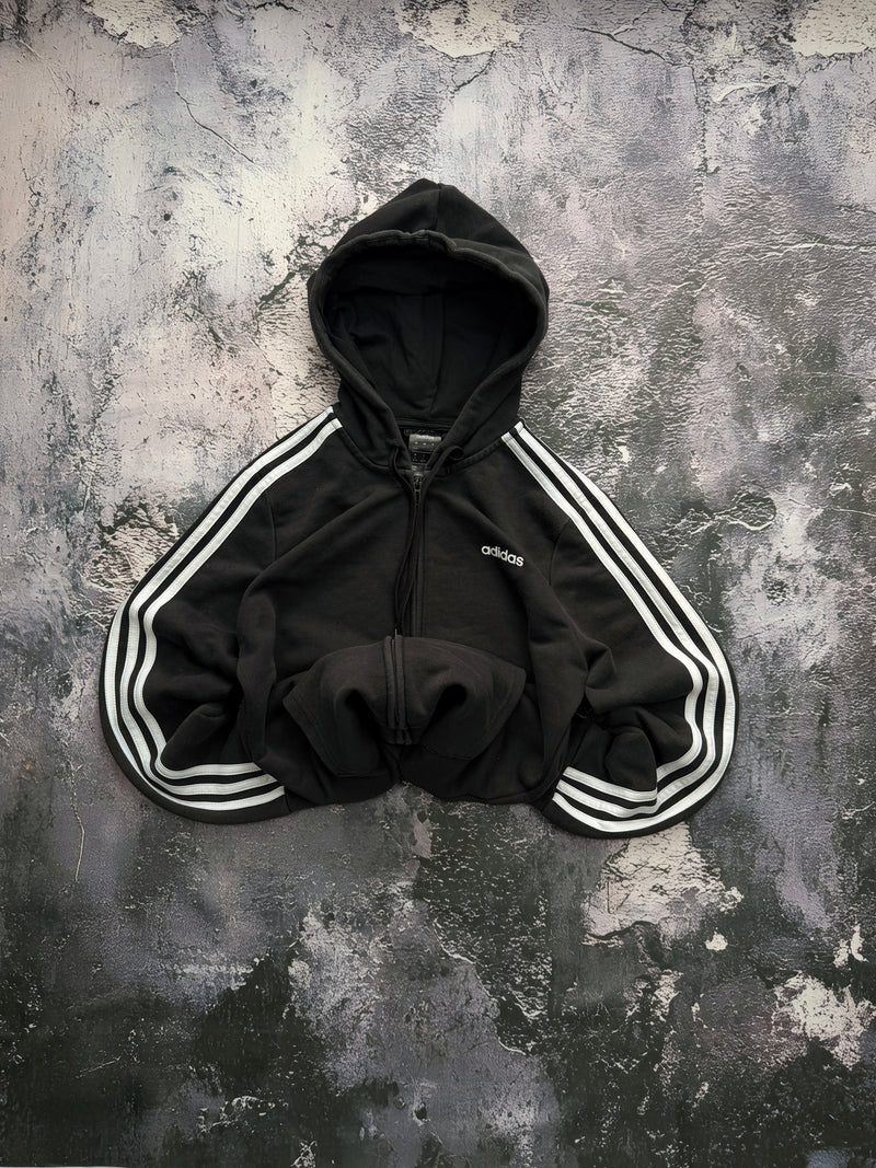 Bluza Adidas czarna rozpinana z kapturem i małym logo – krój prosty — centralne