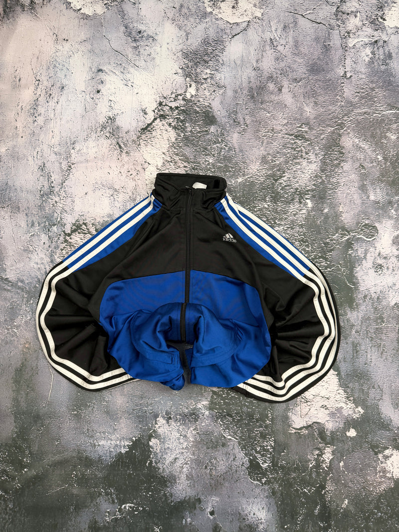 Bluza Adidas czarno-niebieska rozpinana ze stójką – krój prosty – S — centralne