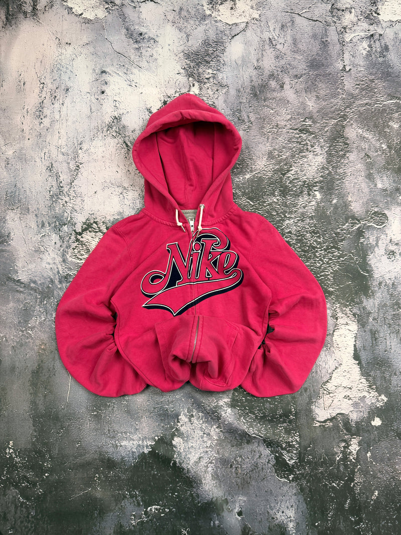 Bluza Nike czerwona rozpinana z kapturem i dużym ozdobnym logo – krój prosty – XS — centralne