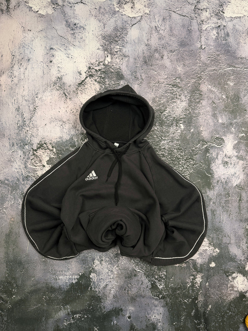 Bluza Adidas czarna z kapturem i jasną lamówką – krój prosty – M — centralne