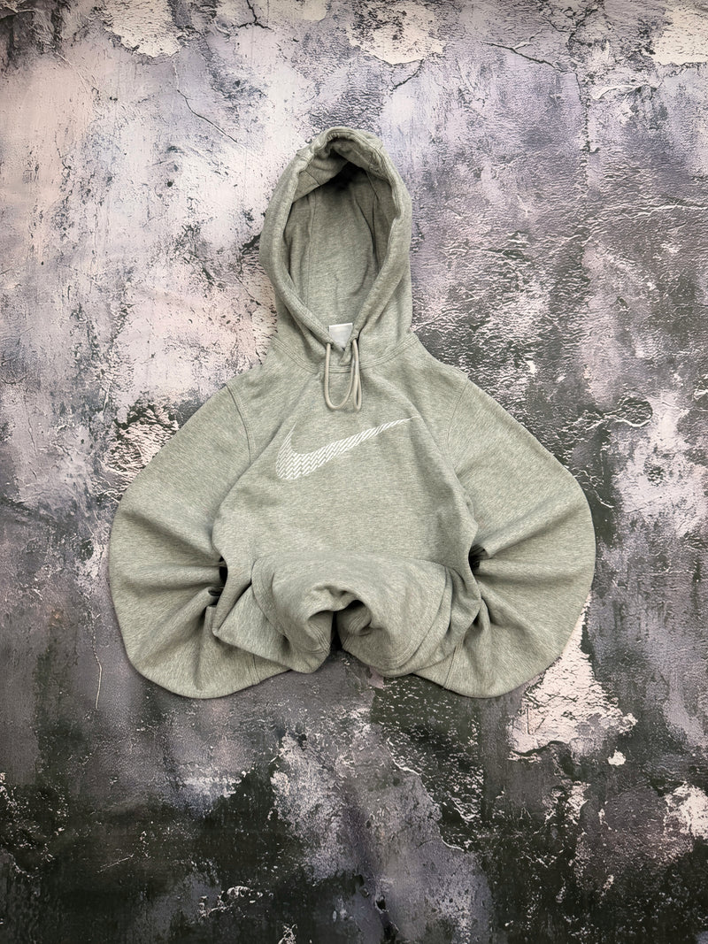 Bluza Nike szara z kapturem i dużym białym Swooshem – krój prosty – XS — centralne