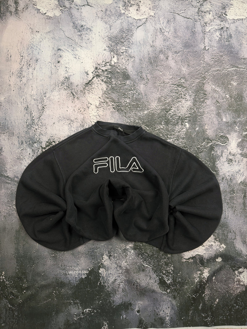 Bluza FILA czarna z białym konturowym logo – krój prosty – XL — centralne