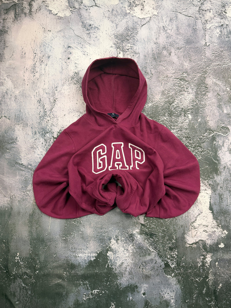 Bluza GAP bordowa z kapturem i dużym konturowym napisem – krój prosty – L — centralne