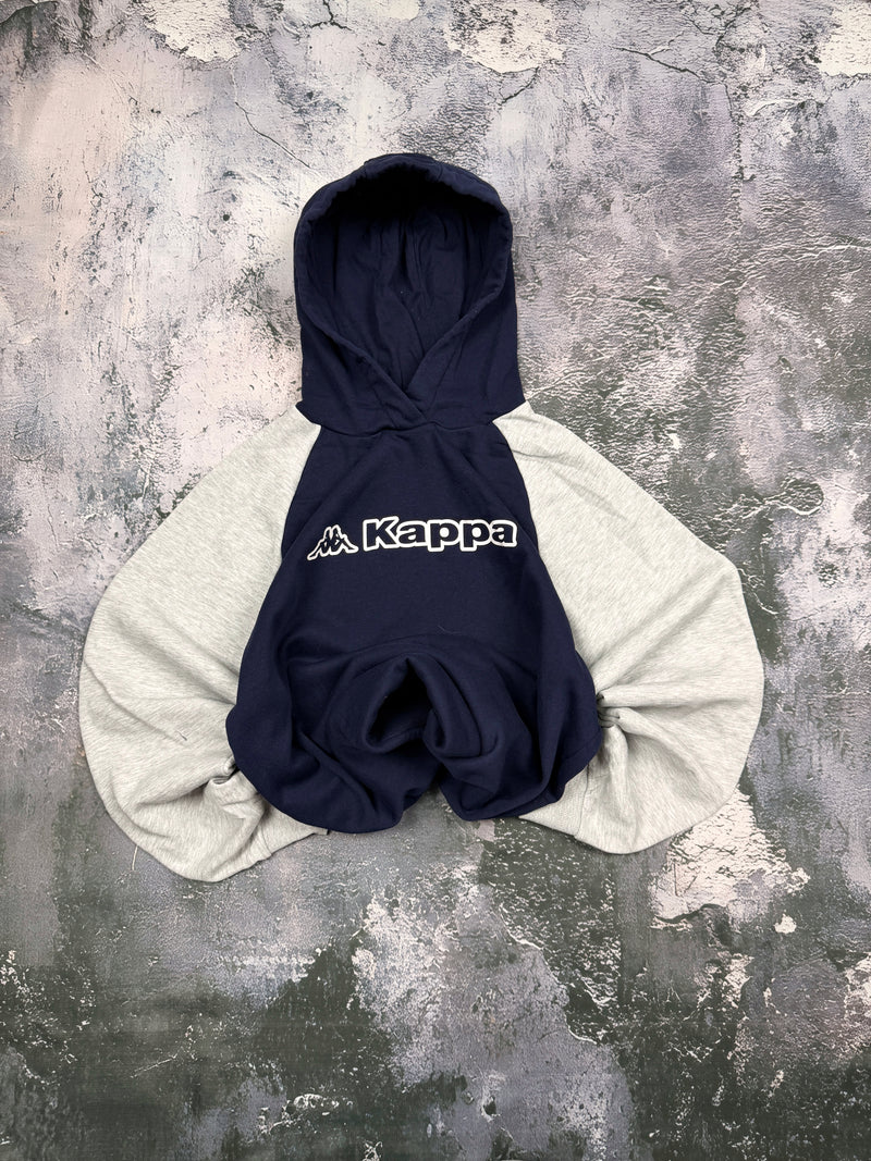 Bluza Kappa granatowo-szara z kapturem i logo – krój prosty – L — centralne