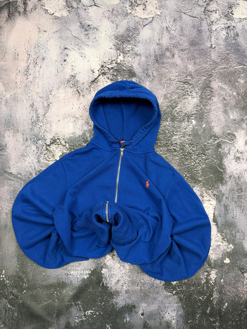 Bluza Ralph Lauren niebieska rozpinana z kapturem i haftem – krój prosty – L — centralne