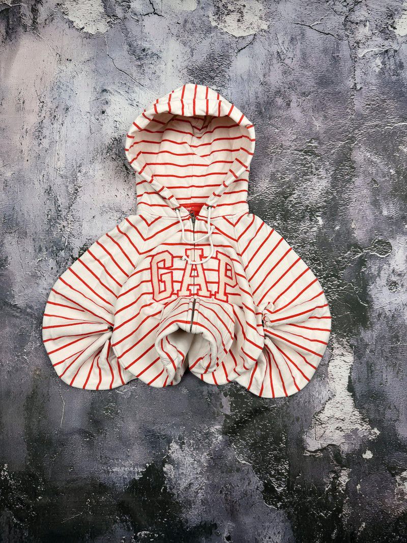 Bluza GAP kremowa w czerwone paski z kapturem – krój prosty – M — centralne