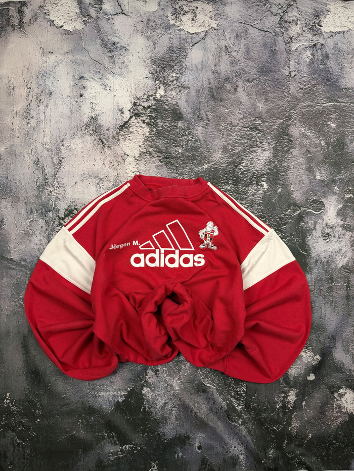 Bluza Adidas czerwona z białymi panelami i dużym logo – krój prosty – L