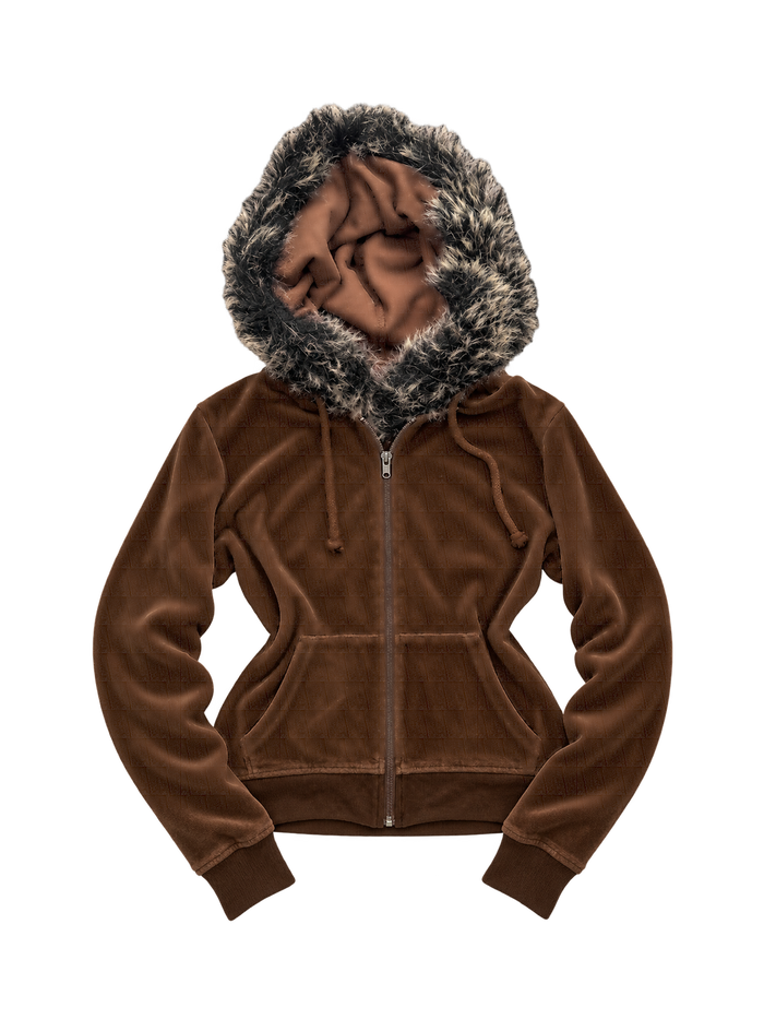 Bluza Juicy Couture brązowa welurowa z futerkiem