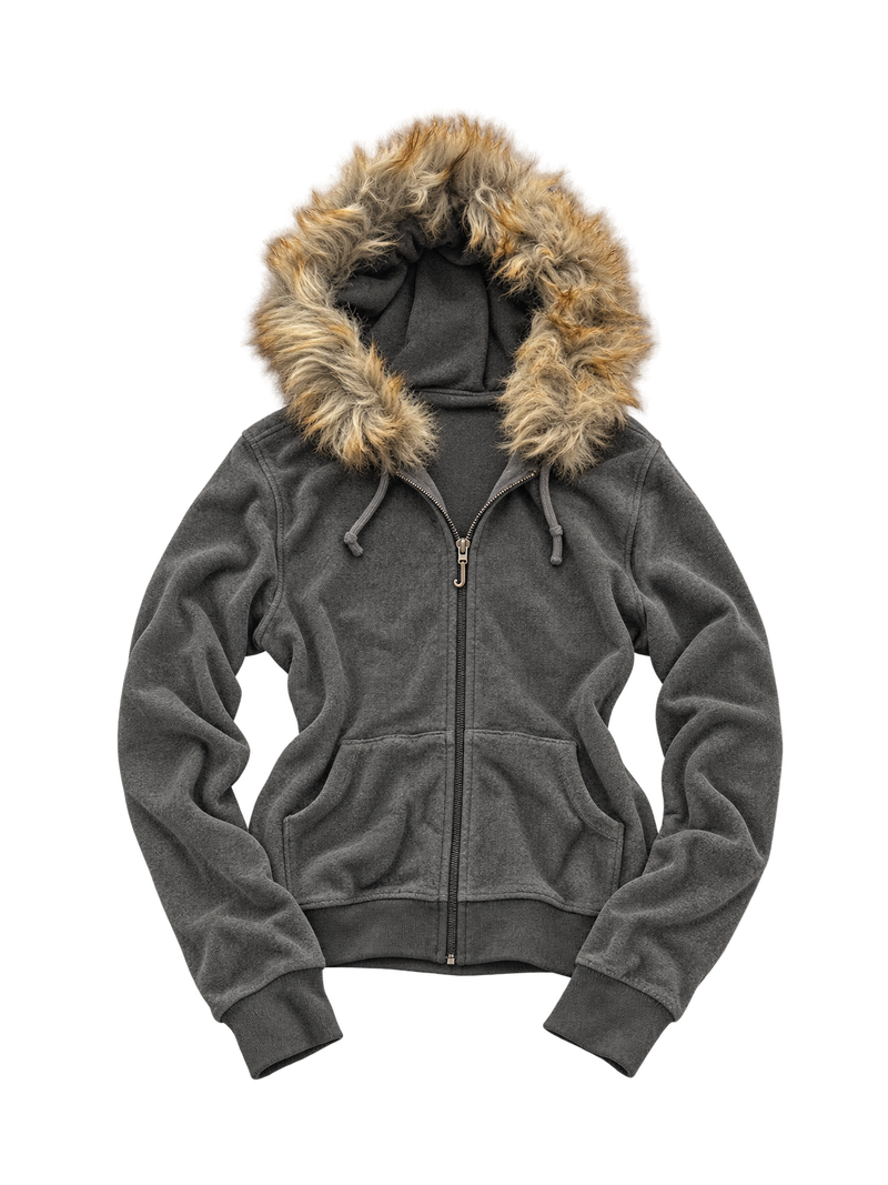Bluza Juicy Couture grafitowa melanżowa z futerkiem — przód