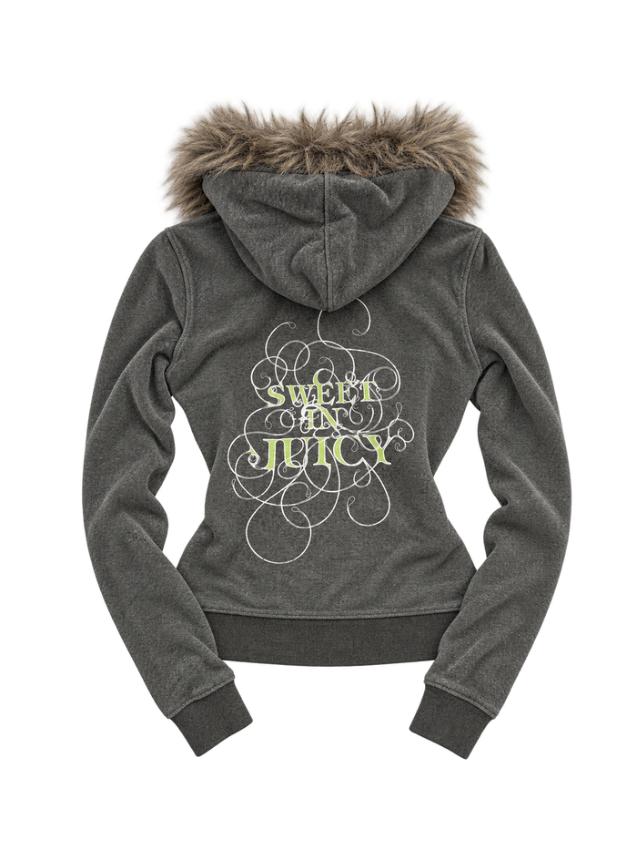 Bluza Juicy Couture szara melanżowa z futerkiem SWEET AND JUICY