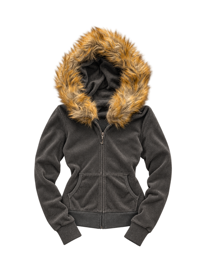 Bluza Juicy Couture grafitowa melanżowa z futerkiem Queen Of Couture
