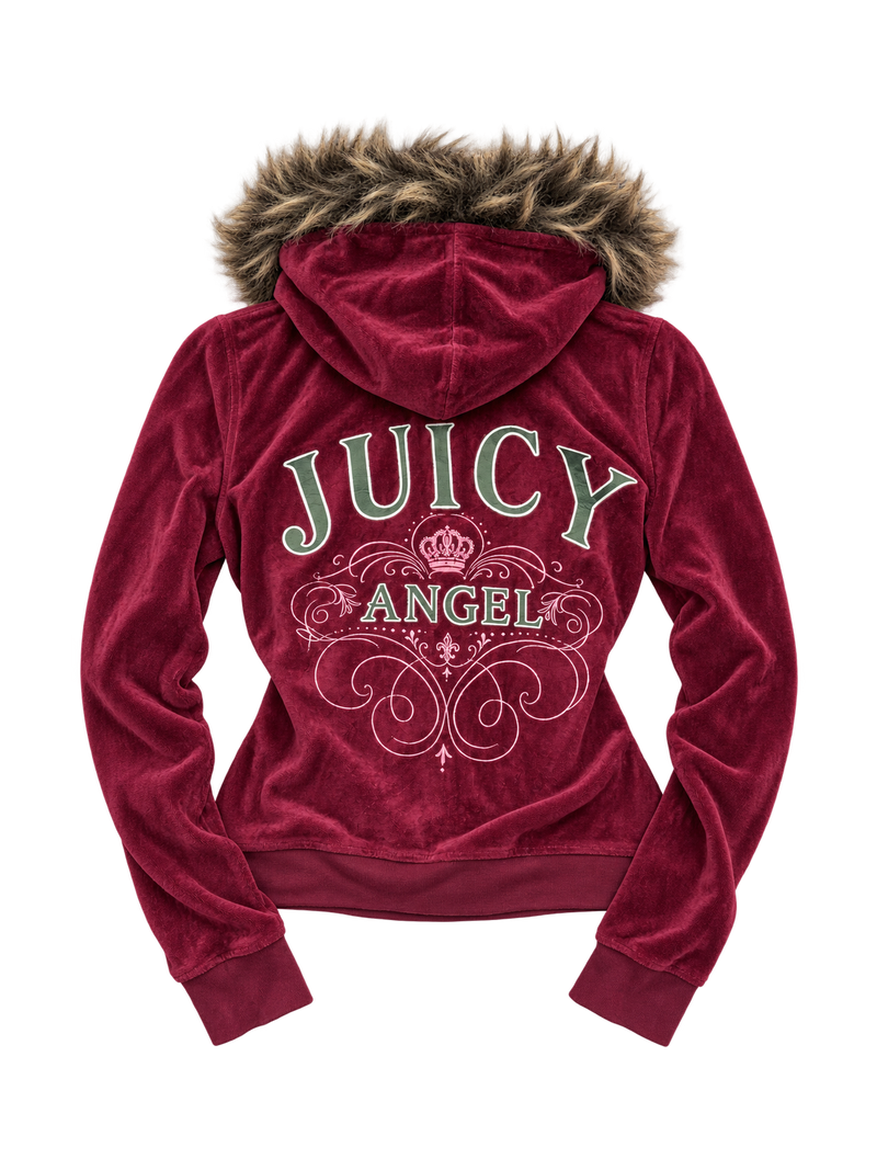 Bluza Juicy Couture bordowa welurowa z futerkiem JUICY ANGEL — tył