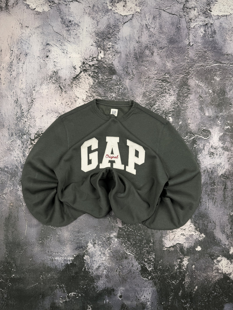 Bluza GAP ciemnozielona crewneck z jasnym logo — zdjęcie główne