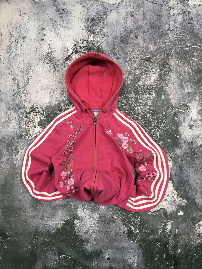 Bluza Adidas czerwona rozpinana z kapturem i motywem sakury — Sakura