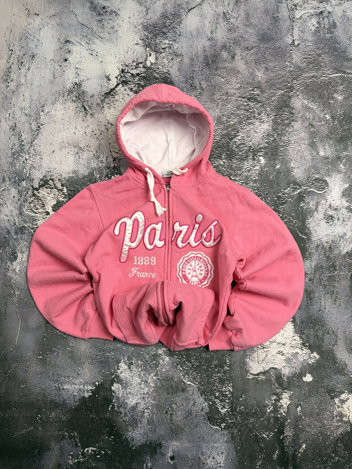 Bluza różowa rozpinana z kapturem i napisem Paris