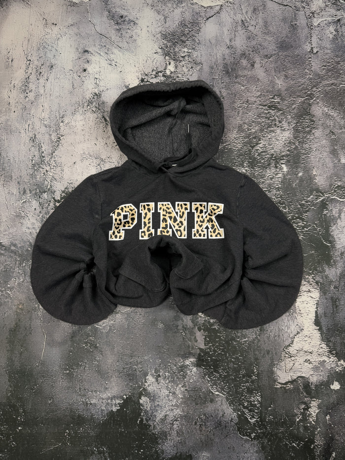 Bluza PINK czarna z kapturem i napisem w panterkę