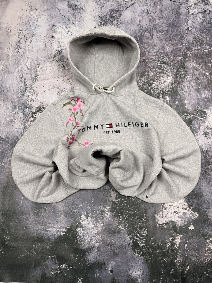 Bluza Tommy Hilfiger szara z kapturem i motywem sakury — Sakura