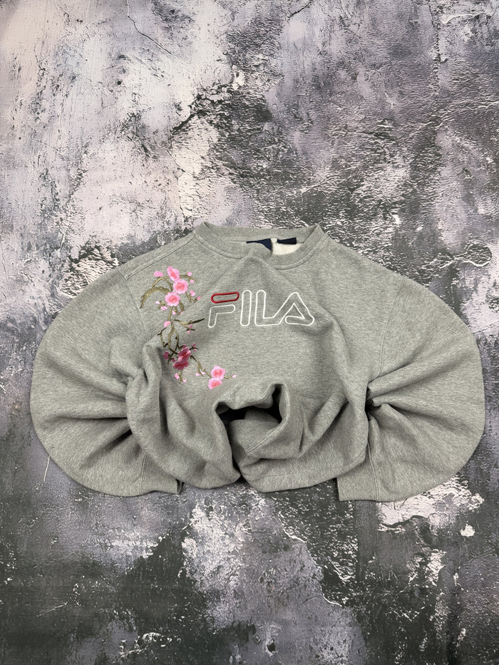 Bluza FILA szara z konturowym logo i motywem sakury — Sakura